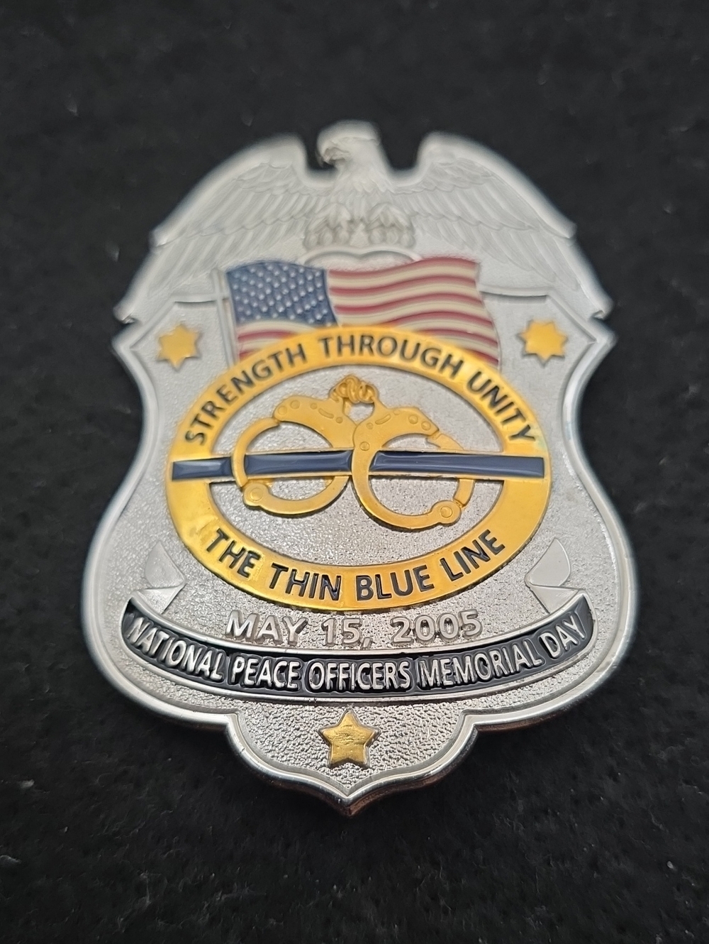 National Peace Officers Commemorative Thin Blue Line Badge Silver & Gold # 0339